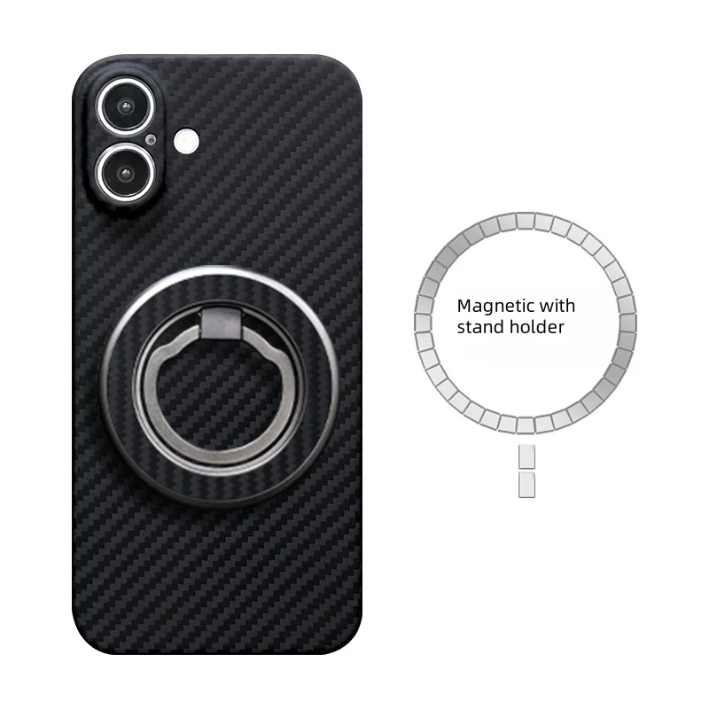 

For Magsafe Magnetic Rotating Ring Holder Genious Carbon Aramid Fiber 1500D Case For iPhone 16 Pro Max 16 Pro Magnets Back Shell