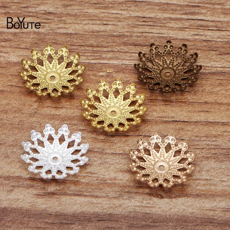 BoYuTe Diy Jewelry Accessories Supplier (200 Pieces/Lot) Brass Stamping 16MM Filigree Flower Bead Caps Diy Handmade Materials