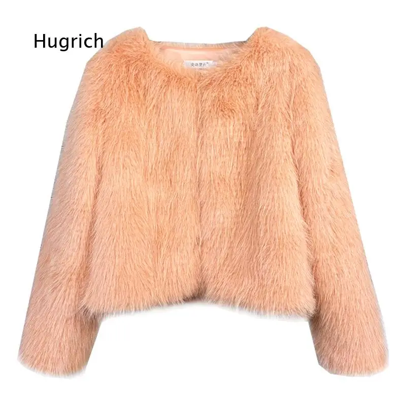 Korean Style Solid Color Short Women Faux Fur Jacket Faux Toscana Fur Notched Collar Casual Outerwear Suitable For Autumn And W
