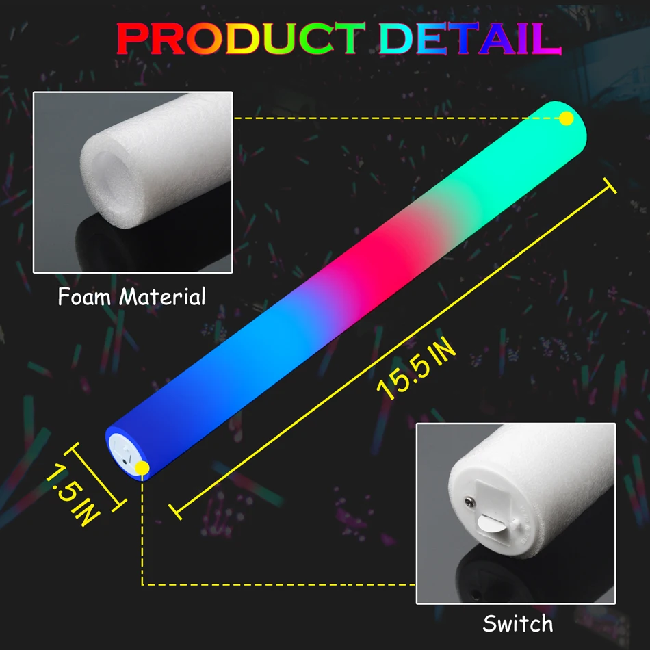 

60Pcs LED Glow Sticks Bulk Colorful RGB Glow Foam Stick for Christmas Birthday Wedding Glow in The Dark Party Supplies