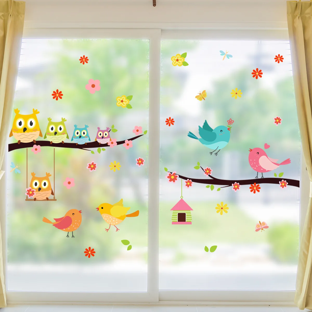 30*60cm Branch Bird Flower Wall Sticker Cartoon Animal Kawaii Living Room Study Window Bedroom Decorative Wall Sticker Ct6019
