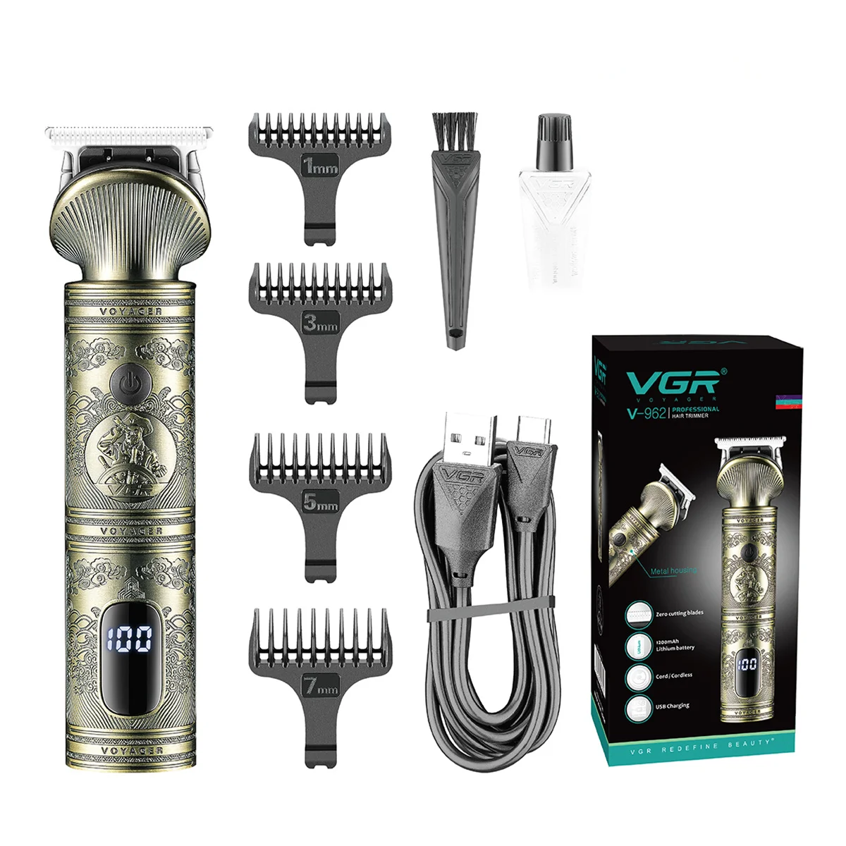 

V-962 Профессиональная машинка для стрижки волос с ЖК-цифровым дисплеем, винтажный триммер для волос с масляной головкой, парикмахерский электрический триммер для волос для мужчин