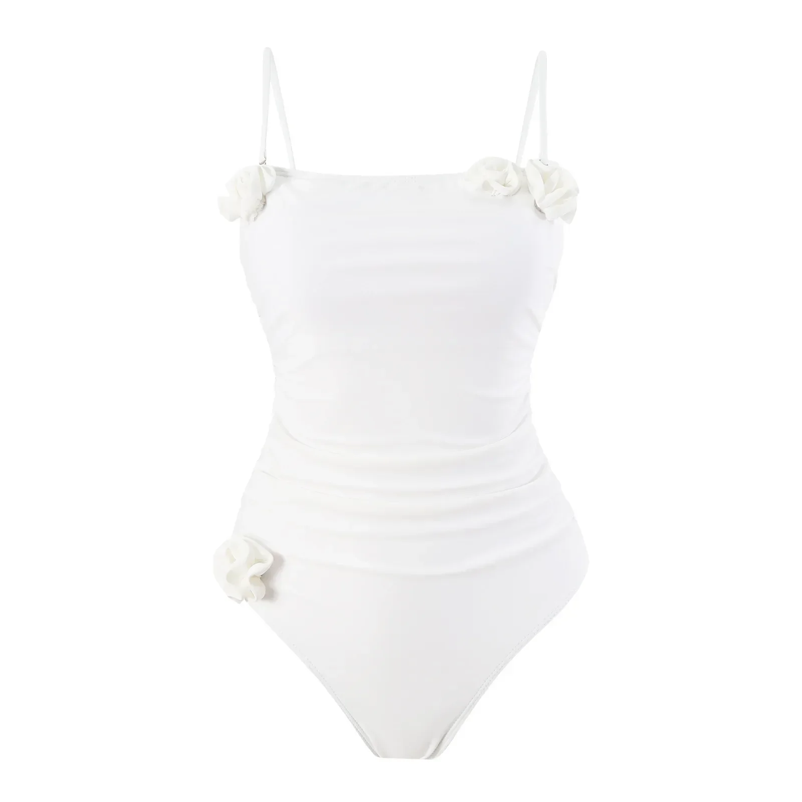 

sexy 3D flower swimsuit one piece white bodysuit bikinis padded thong swimwear female bathing suit biquini