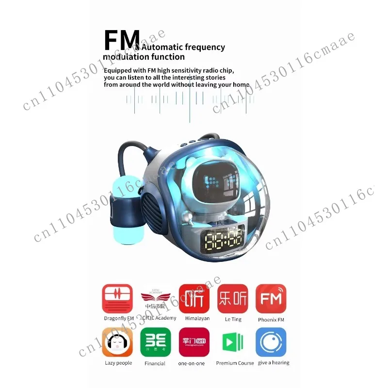 M60 Spaceship Wireless Bluetooth Speaker Sound FM Radio Hands-Free Call RGB Night Light Display Alarm Clock Set AI Voice Inter
