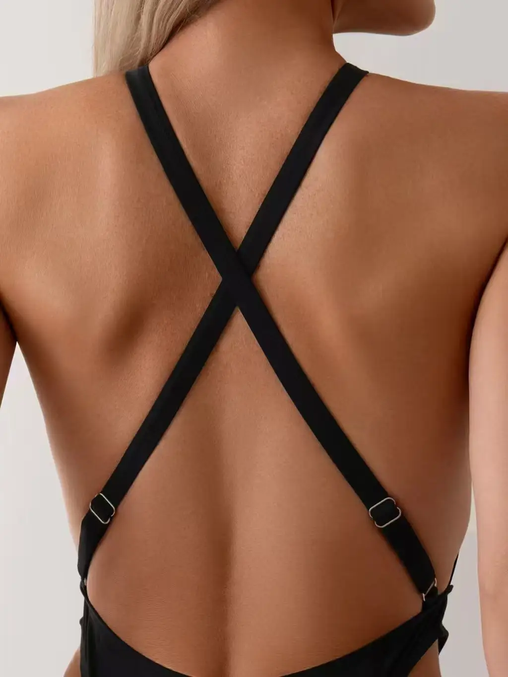 Damen Neckholder-Badeanzug – Gestreifter Polka-Dot-Einteiler-Bikini, schmal geschnittener Retro-Badeanzug für Damen – Detail 5