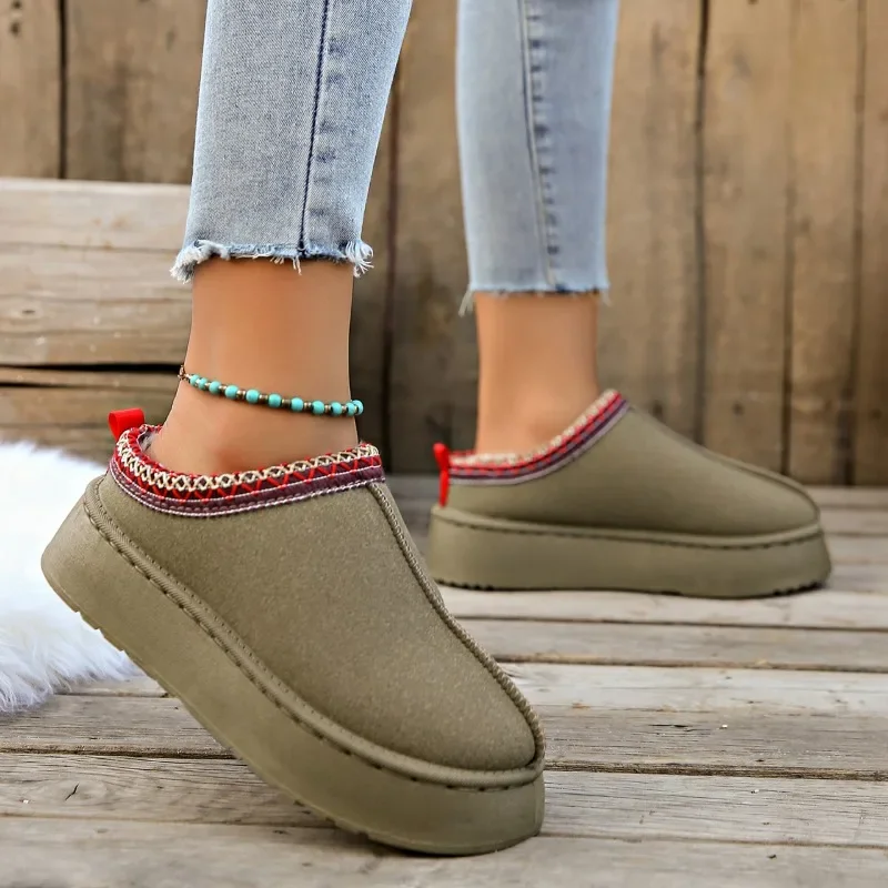 2024 New Women\'s Wool Slippers Warm Platform Wool Low-top Snow Boots Slippers Women\'s Outdoor Anti-Slip Boots Shoes for Women