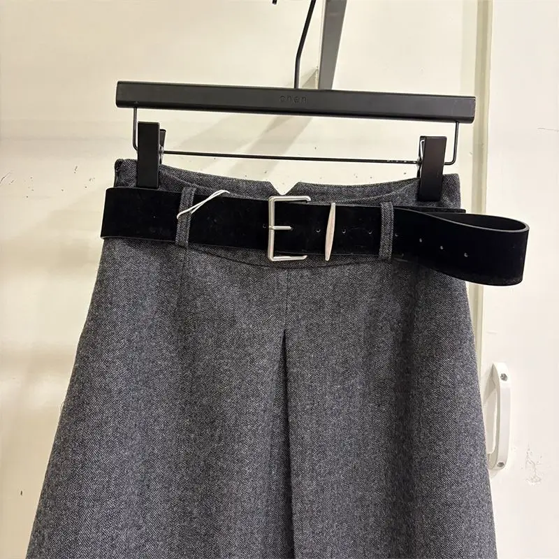 2025 Korean high-waisted woolen skirt slimming autumn and winter fashion new temperament casual skirt midi skirt
