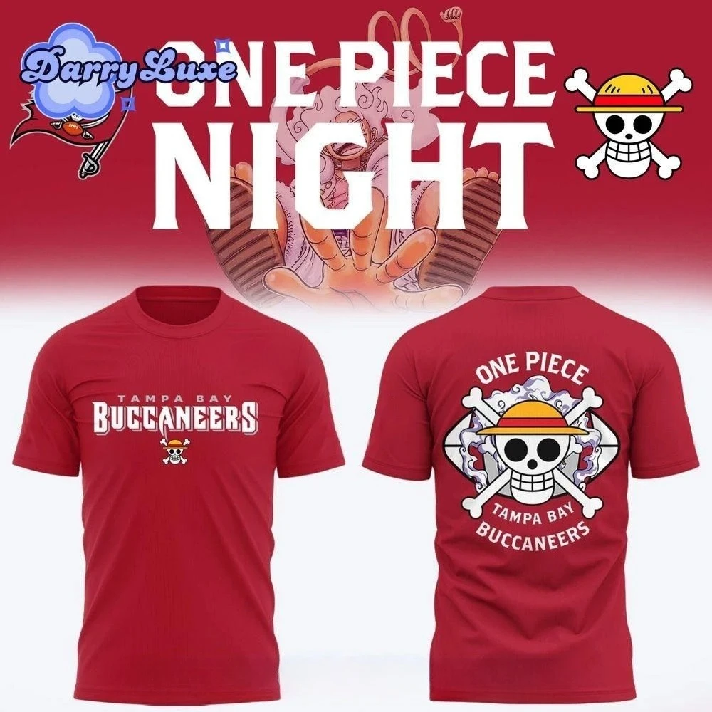 Camiseta de Manga Curta One Piece Tampa Bay Buccaneers - Estilo Anime Manga Streetwear Casual com Estampa Gráfica da Equipe de Futebol
