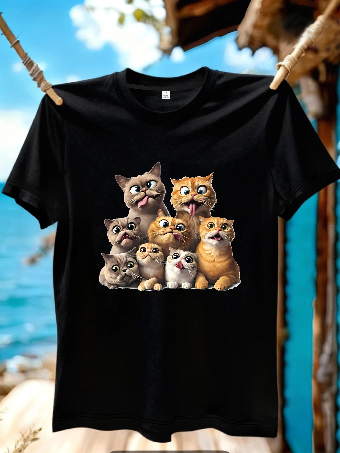

【JYDX188】Pet cat printing plus size women's round neck T-shirt summer casual street fashion women's wild short-sleeved T-shirt