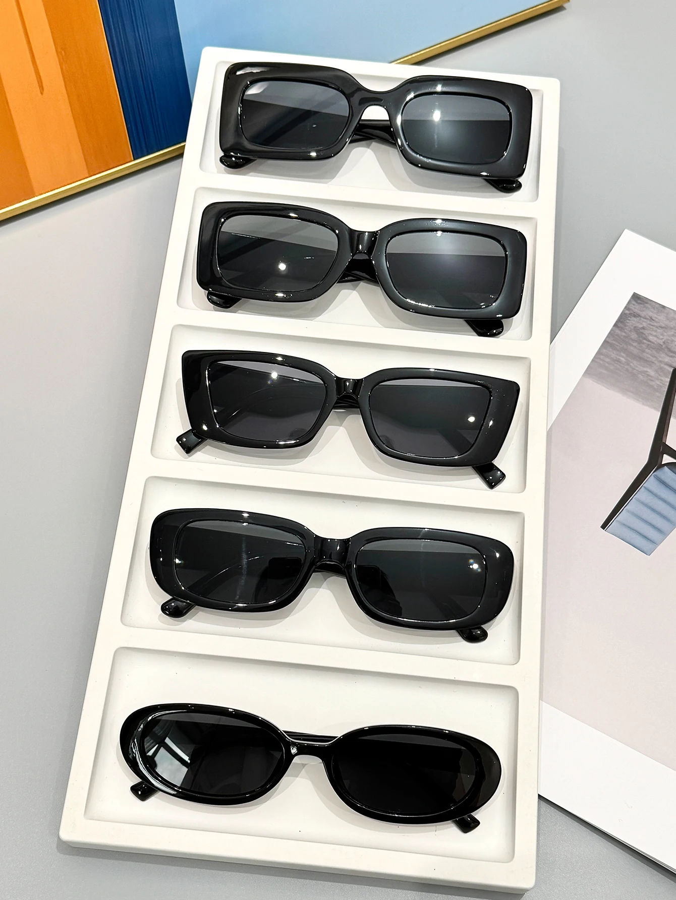 Juego de gafas negras con montura mixta Simple y a la moda, gafas de moda informales/gafas ligeras/material de Pc duradero, 6 uds.