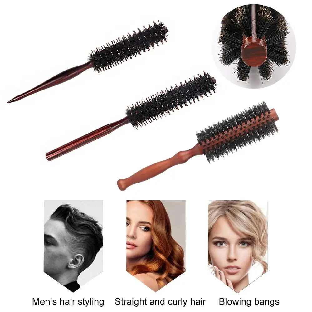 

New Anti Static Small Round Brush Hair Brush Styling Hair Tool Teasing Brush Wooden Handle Boar Bristle Hair Brush Barber Shop