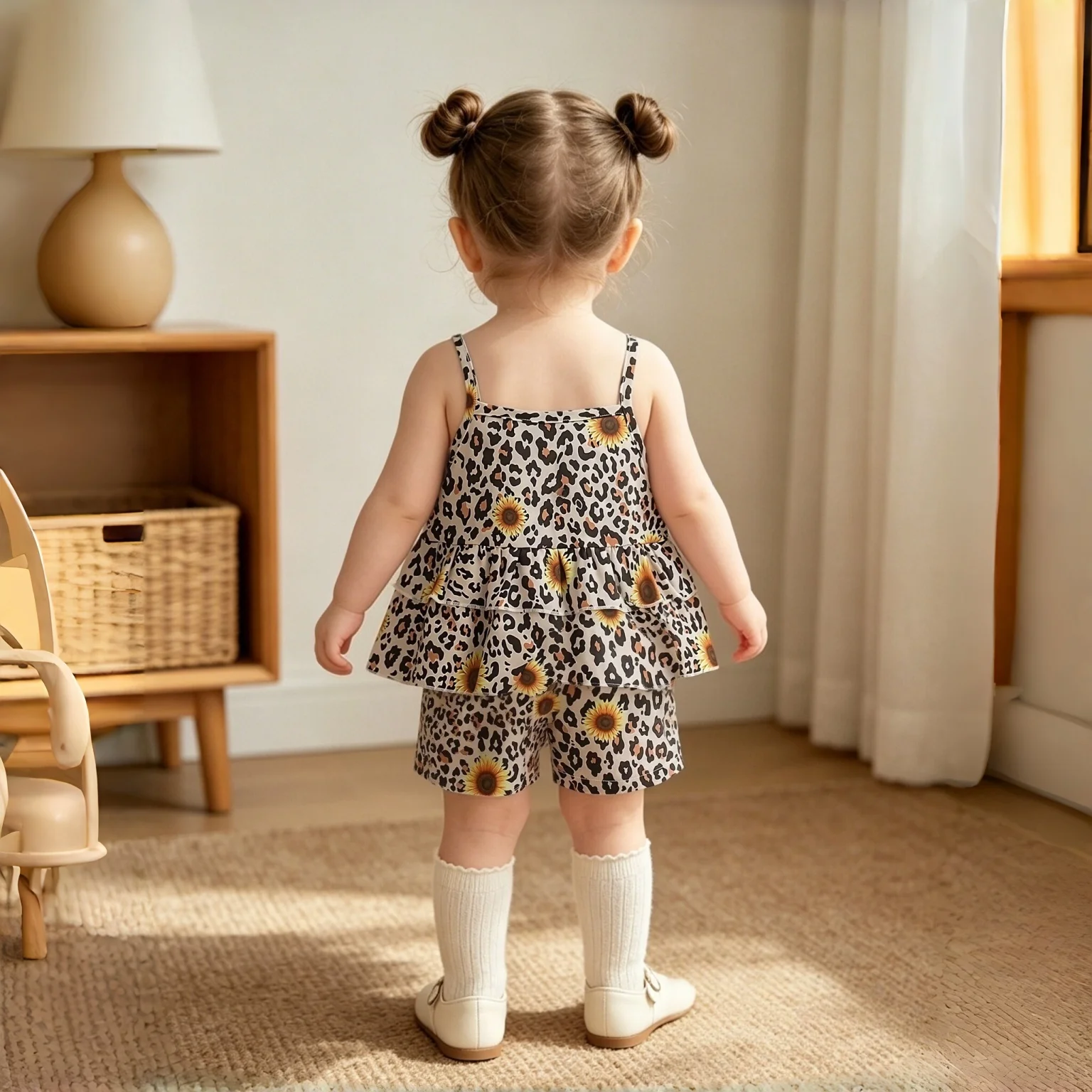 2pc Baby Girl Summer Set Top And Shorts Leopard Print Baby Girl Comfortable Daily Outdoor Children's Clothing  6 Months-3 Years