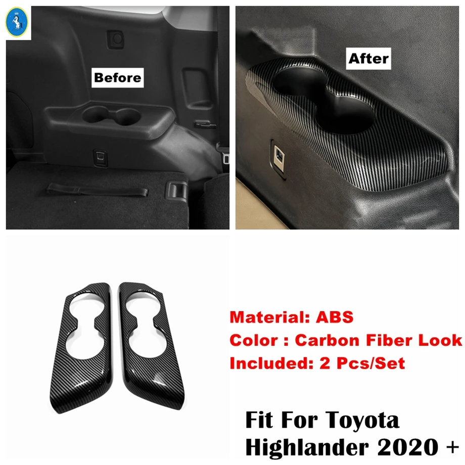 

Carbon Fiber Look The Third Row Rear Water Cup Holder Decoration Panel Cover Trim For Toyota Highlander 2020 - 2024 Accessories