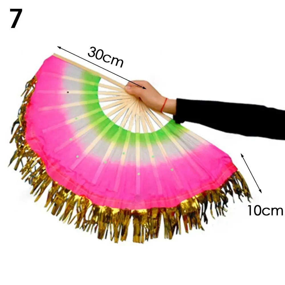 

Hot Sell Dancer Practice Gradient Color Silk Fans Belly Dancing Fan Long Silk Fans Rayon Silk Fans