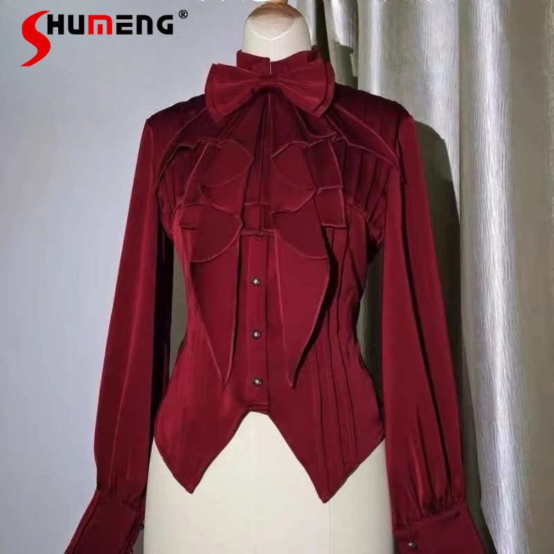 

Новая летняя женская блузка 2026 года в французском ретро-стиле: элегантная рубашка с длинным рукавом, готические рюши, высококачественная элегантная блузка в стиле Y2K