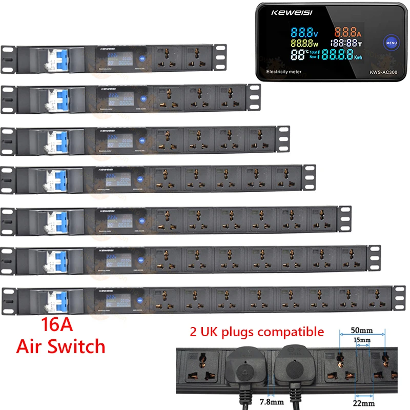 tira esperta do poder do pdu com medidor da tensao corrente potencia eletricidade interruptor de ar 16a 211 maneiras soquete plugues britanico compativeis 01