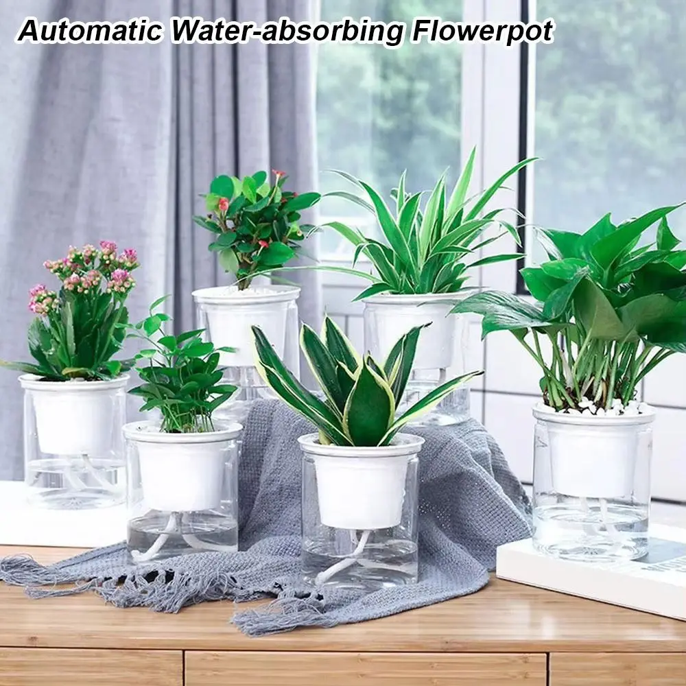 

1Pcs Automatic Water Absorption Flower Pot Double-layer Transparent Hydroponic Planter Plastic Self Watering