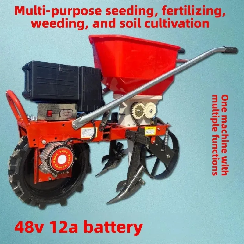 

【Popular】Electric Seeder hine Hand Push 48V Rechargeable Walking Tractor for Corn Soybean Peanut Wheat Planting