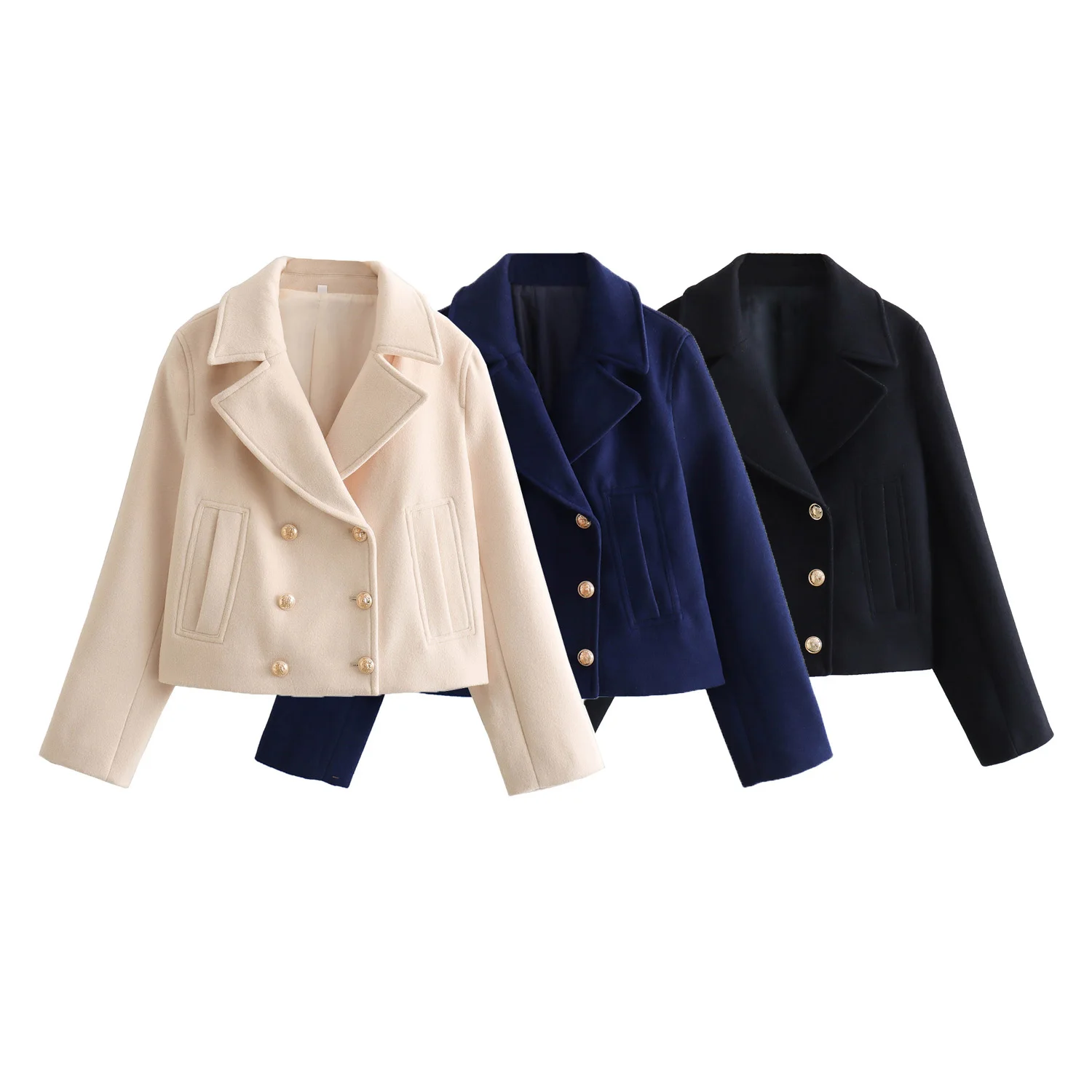 

Europe and the United States wind fashion casual lapel double-breasted short jacket women's fall and winter new fashion versatil