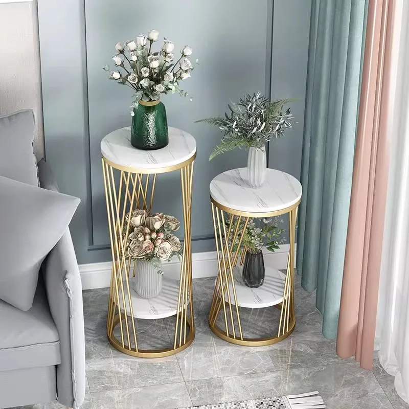 Living Room Flower Stand Next To TV Cabinet Marble Shelf Next To Balcony Sofa Plant Flower Pot Frame Wrought Iron Swing Frame