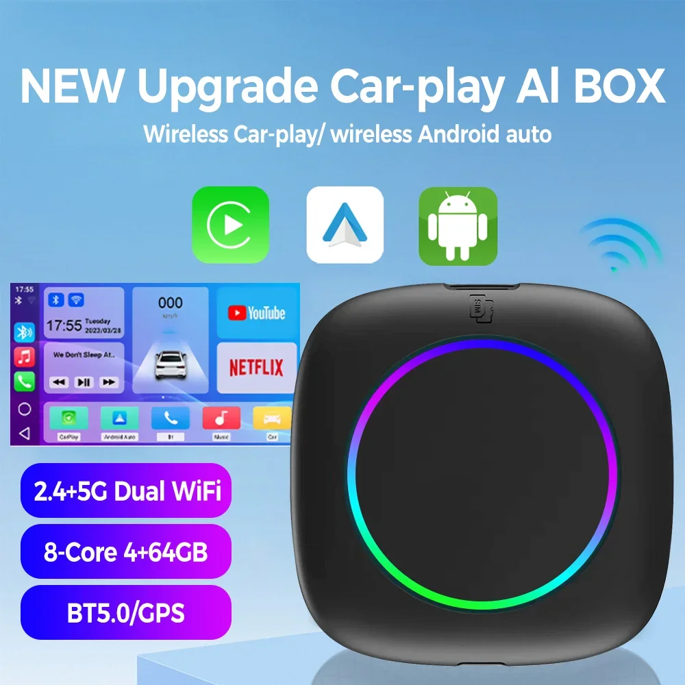 NEW Mini Carplay Wired To Wireless Auto Netflix YouTube Android Ai Box