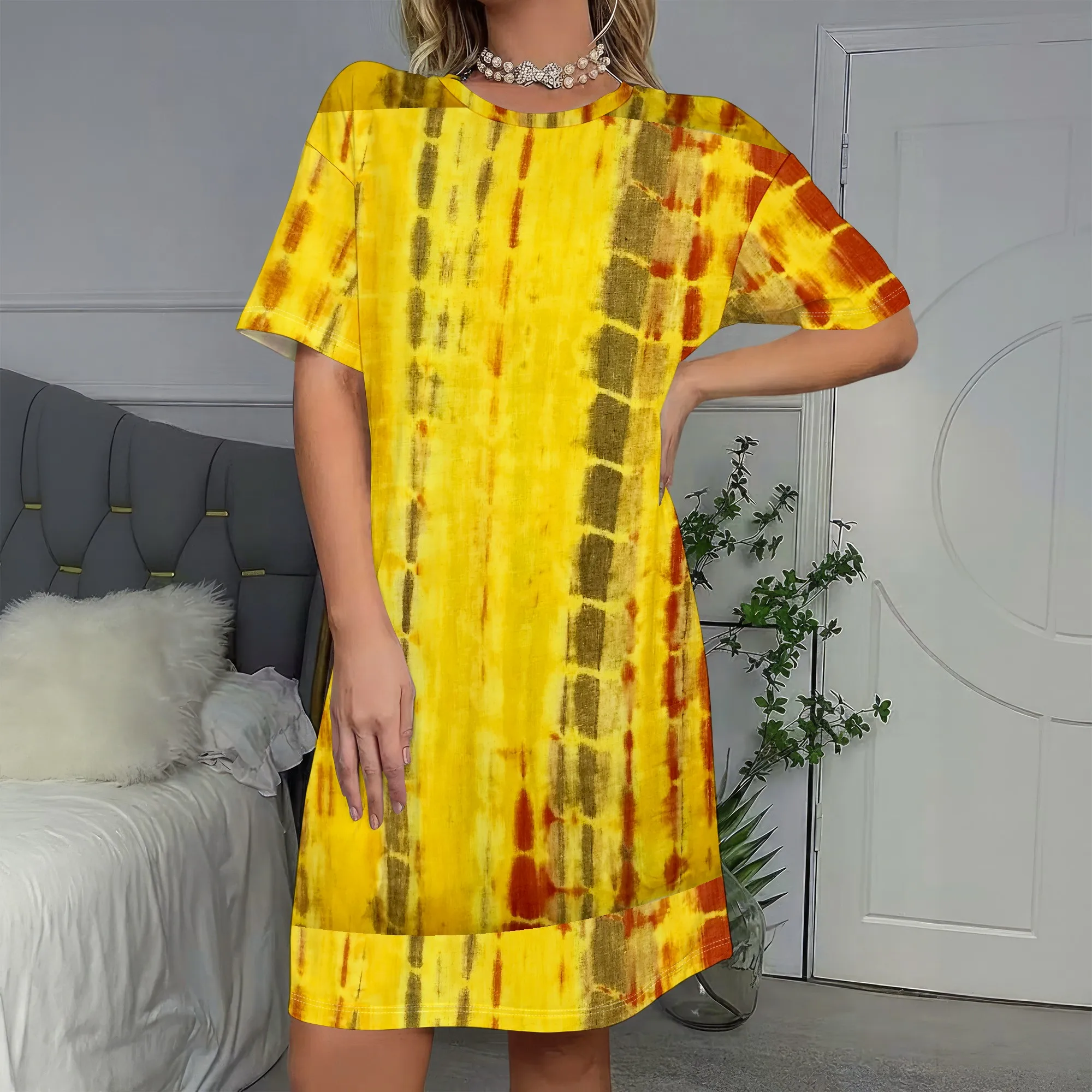 

Vibrant Tie-Dye, Short Sleeve Dress, Loose Fit, Summer Casual Wear, Beach Party Outfit, S-2XL