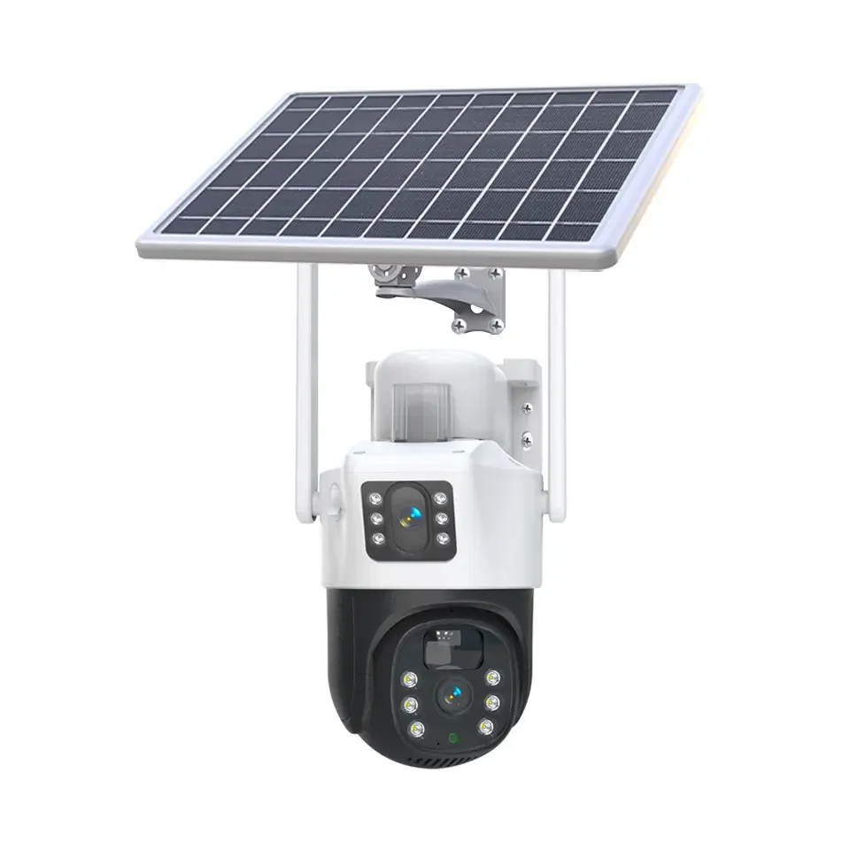 4G Sim Card Solar Camera Dual Lens Outdoor 8MP 4K Low Power Battery IP Camera PIR Night Vision V380 Pro CCTV Security Protection