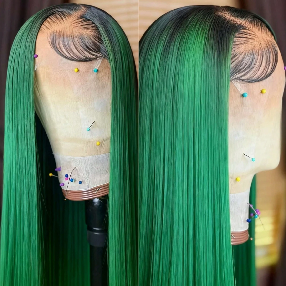 

Синтетический парик с HD-основой 13x4, омбре, темно-зеленый, 250% плотность, прямой, для повседневной носки или косплея, K-Pop парик