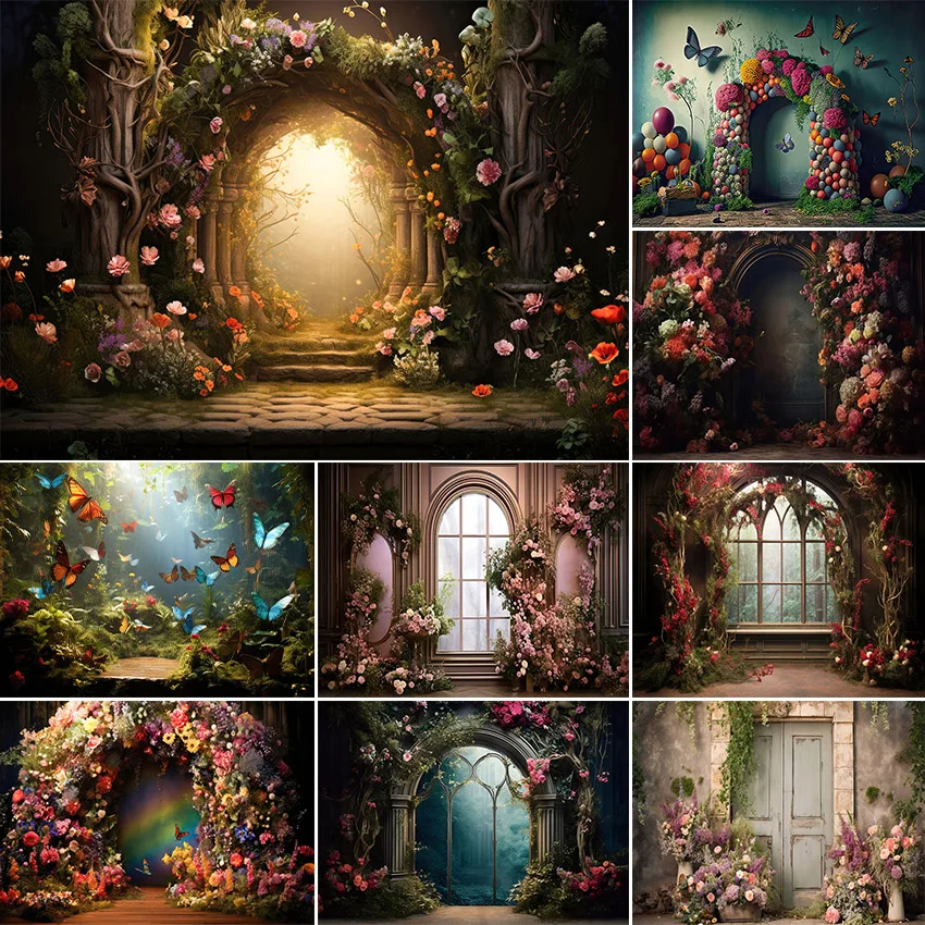 

Avezano Spring Backdrop Wonderland Jungle Flowers Window Door Children Portrait Photography Background Photo Studio Photocall