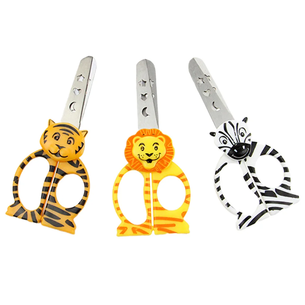 3Pcs Safe Scissors Set Animal Cartoon Design Small Student Paper Cutting Craft DIY Handmade Zebra Tiger Lion Cartoon Scissors