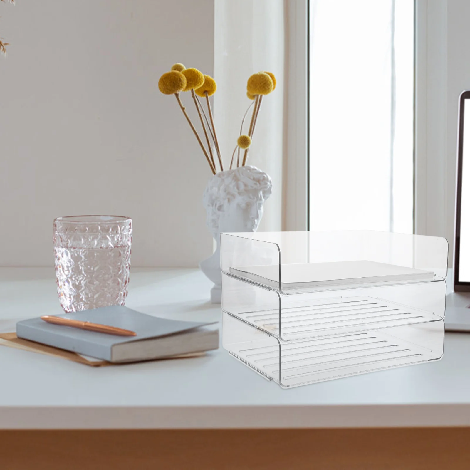 

3 Storage Box Clear Paper Tray ganizer A4 Desk Office Teacher PET Clear Storage Tray Documents Stationery Holder