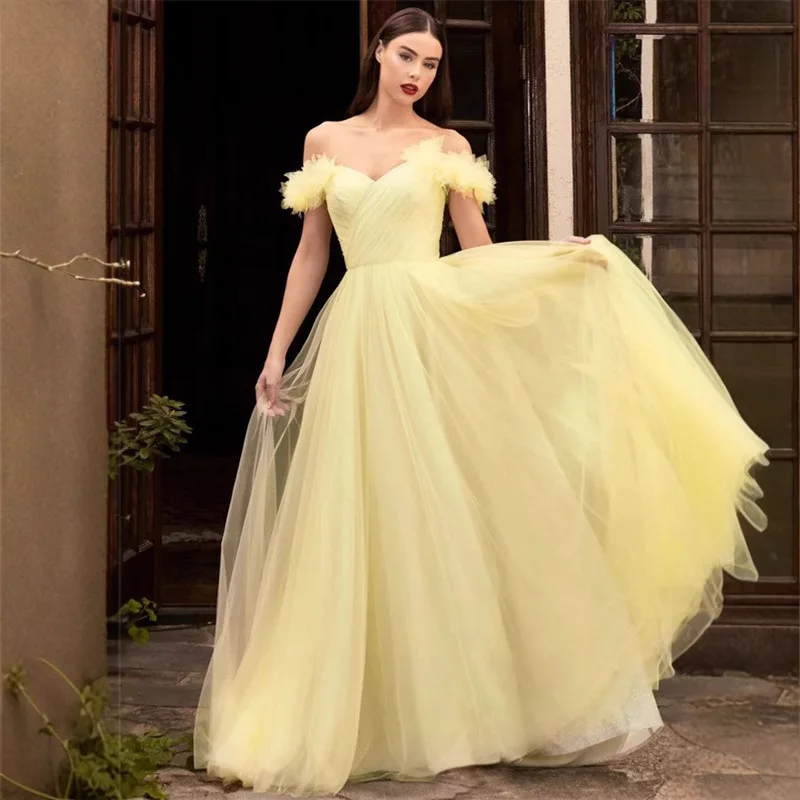 

Flower Off The Shoulder 2026 Evening Dresses Tulle A Line Long Fashion Formal Celebri Custom Madety Prom Gowns