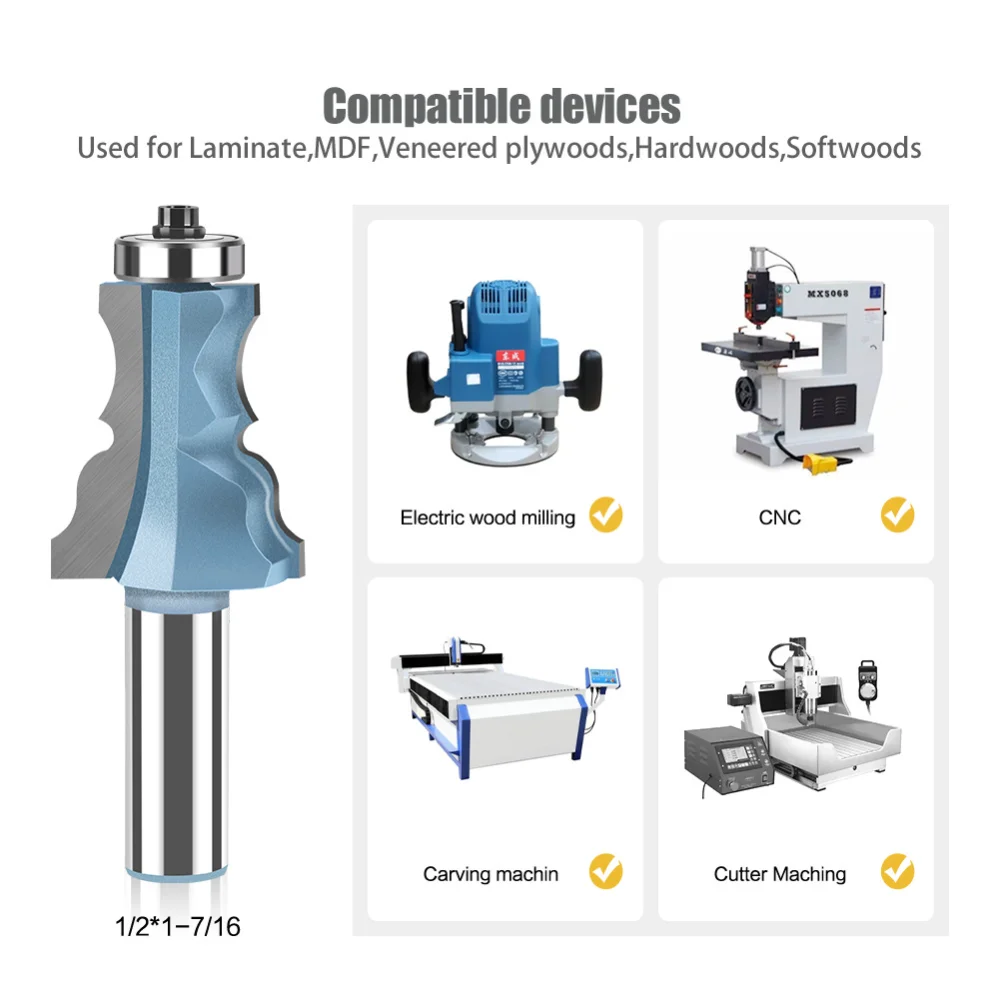 Molding Router Bit 1/2" 12mm Shank with Bearing Woodworking Milling Cutter Furniture Door Frame Decorative Edge Profiling Tool view 2