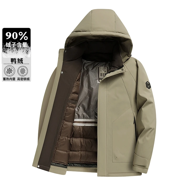 Winter Outwear Windproof Top Parka Men's Detachable Liner & Hat Puffer Coats Business Casual Hooded White Duck Down Jackets