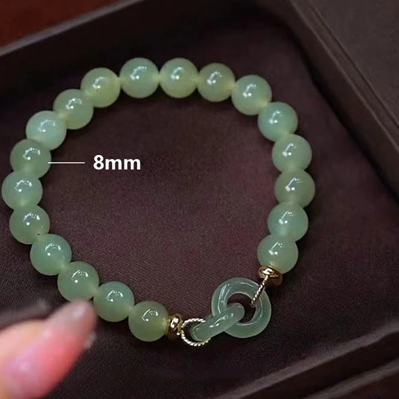 Fashion Double Ring Interlocking Hetian Jade Beaded Bracelet Female Ins Style Love Safety Buckle Bangle For Bestie Birthday Gift
