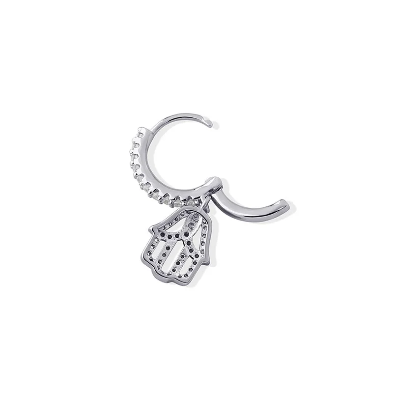 Iced Out CZ Hand Dangle Hoop Earrings Bling Hand of Fatima Drop Earrings Hip Hop INS Jewelry For Women Gold Silver Rose Gold