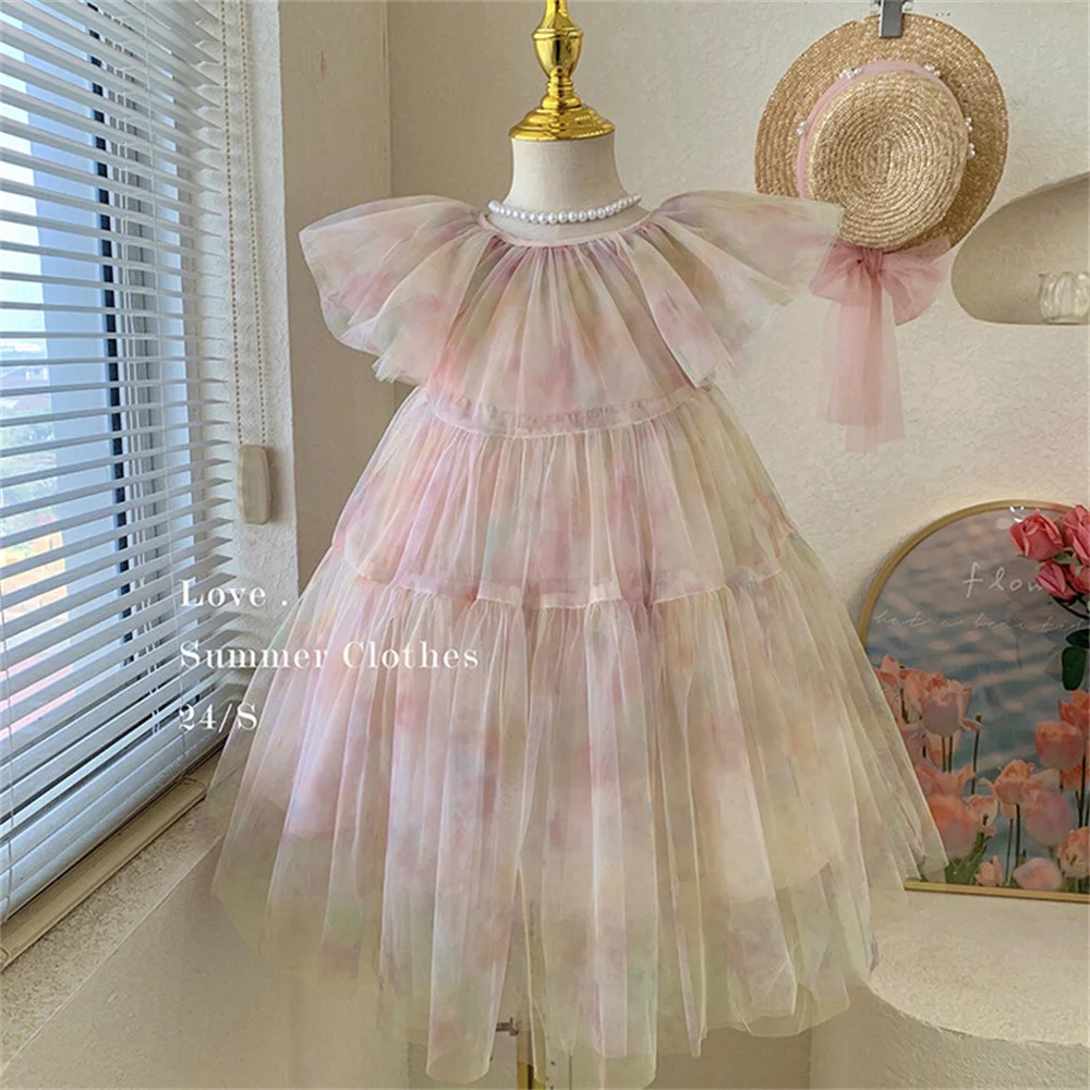 25003 Girl\'s Skirt Summer Children\'s Dress Girl\'s Princess Mesh Skirt Colorful Rainbow Princess Dress Fluffy Skirt