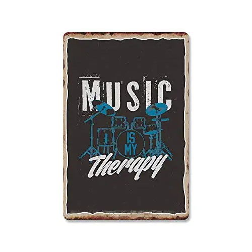 

Retro Metal Tin Sign -Music is My Therapy -Vintage Decor for Home Bar Cafe Garage Wall Decor Signs 12x8 Inch