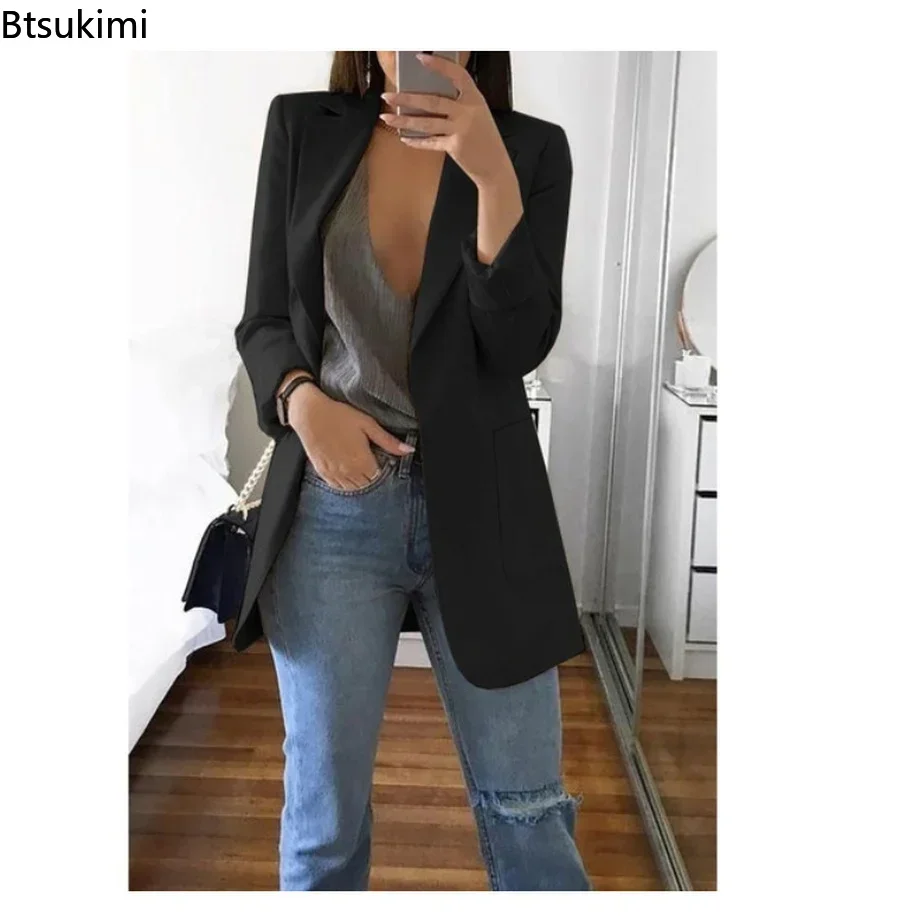 New 2024 Ladies Professional Office Lapel Cardigan Temperament Ropa Mujer Suit Jacket Casual Blazer Women Lady Coat Solid S-5XL