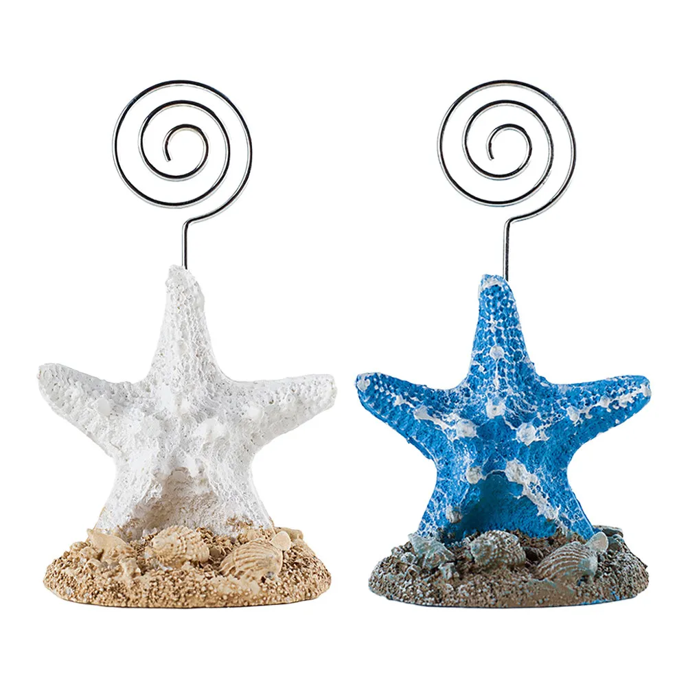 

2Pcs Sea Star Desktop Memo Holders Creative Resin Note Clips Stable Photo Card Stand for Home Office Wedding Festival Decoration