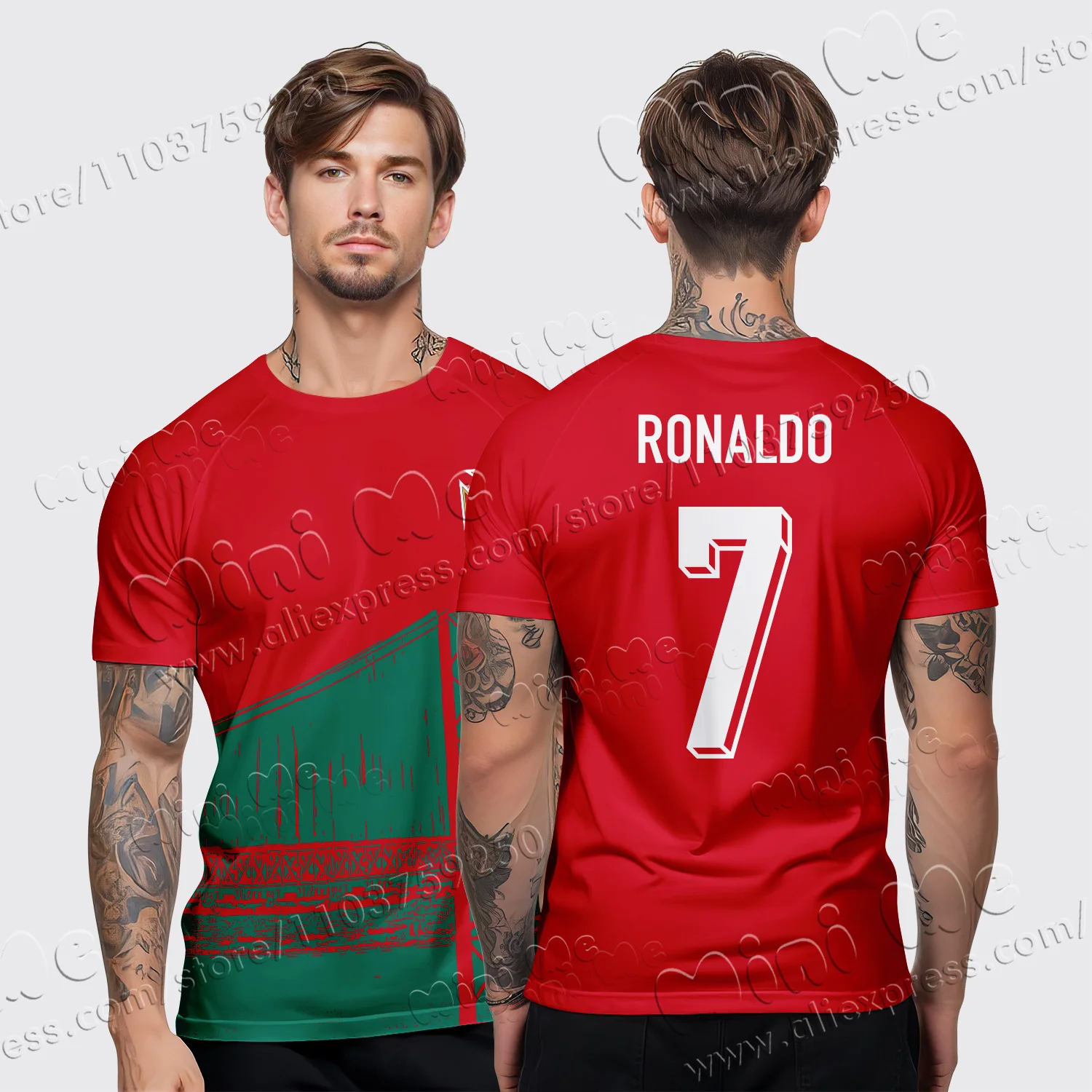 Portugal Ronaldo No.7 Game Training 3D Jersey Man Outdoor Quick Soccer Jersey Unisex Summer Casual Loose Exercise Jersey T-Shir