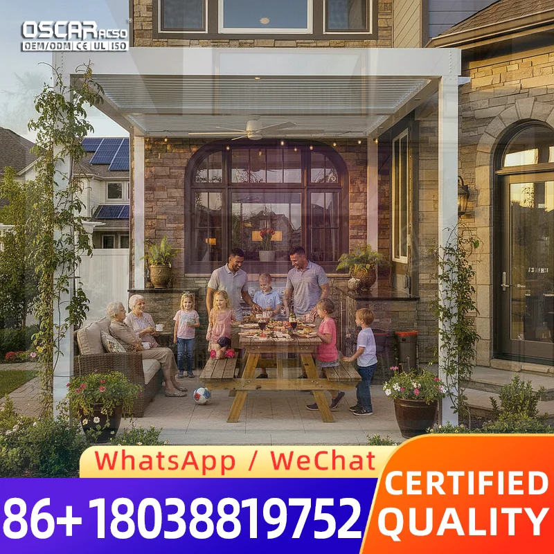 Bioclimatic Motorized Solar Pergola Carport Powder Coated Adjustable Sizes for European Balcony US Car Parking pergola