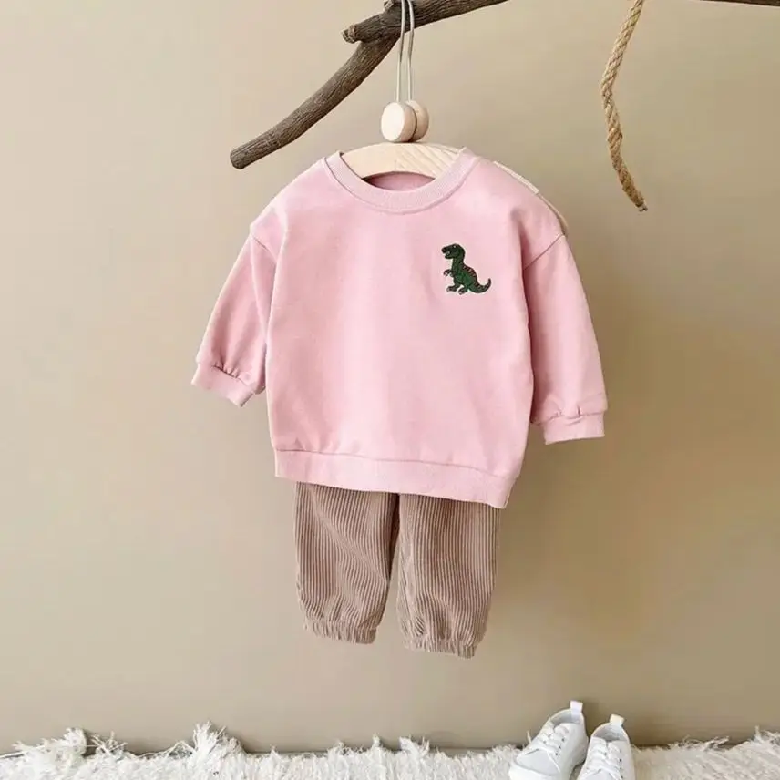 Ensemble 2 pièces en coton pour bébé garçon, sweat-shirt à manches longues + pantalon brodé de dinosaure, vêtements pour enfants, 2025