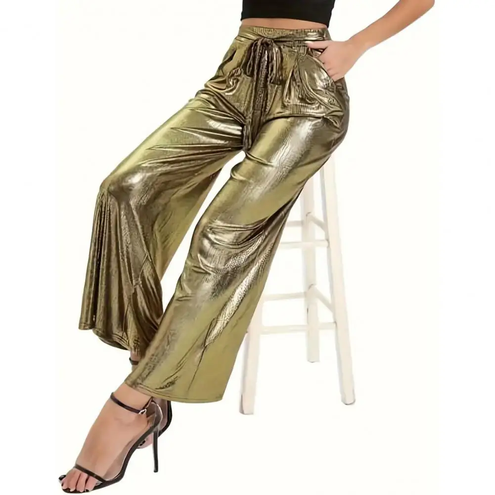 

Women Trousers Stylish Women's Wide Leg Pants with High Waist Pockets Elegant Lace-up Detailing Solid Color Options for Casual