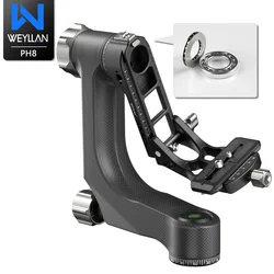 WEYLLAN Professional Gimbal Tripod Head PH8 Carbon Fiber Heavy Duty Arca Swiss Q.R Plate Max Load 15kg for Camera Telescope New