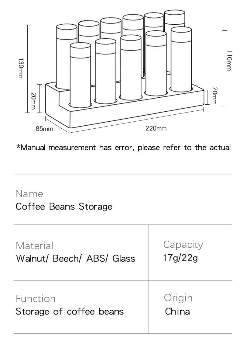 Kaffeebohnen Lagerung Container Rohr Display Rack Tee Flasche Glas Einzelne Dosis Espresso Zubehör Coffeware Set Barista Werkzeug Geschenk – Detail 9