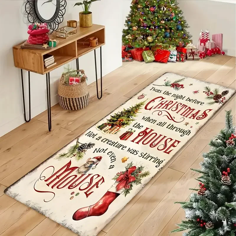 VIKAMA Distressed-Look Christmas Rug Soft, Non-Slip Home Decor Long Runner For Hallways & Corridors Bedside Rug For Bedrooms