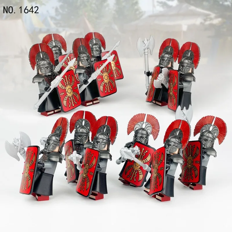 

Roman soldier doll 1642 children assembled toy weapon axe small particle shield