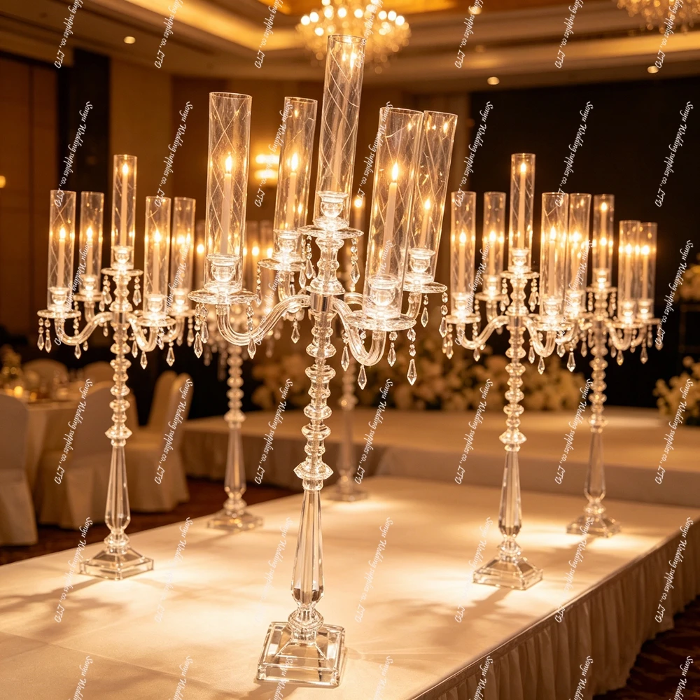 f30 10pcs 100cm tall Clear AcrylicTransparent Cylinder Pedestal  Round Plinths candlestick Display Stand for Wedding candelabra