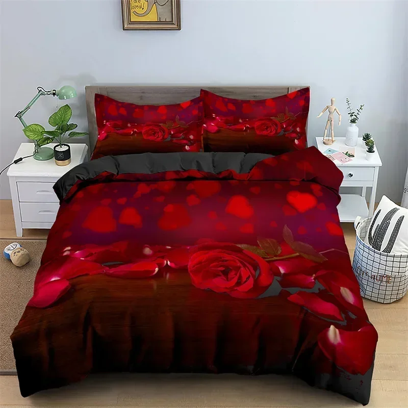 

Floral 3D Red Rose Romantic Flowers Comfortable Duvet Cover Pillowcase Bedding Set Children Bedroom Decoration Home Textile